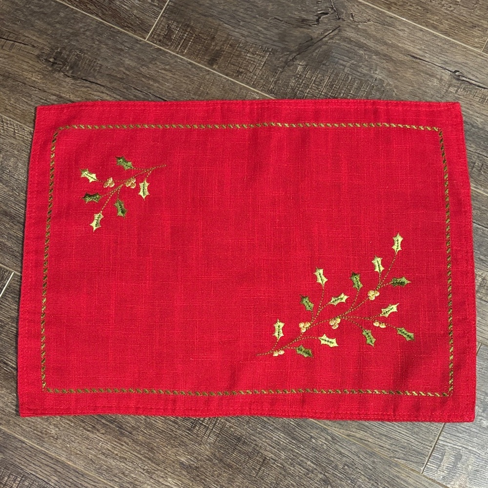 Red Embroidered Placemat Set of 6